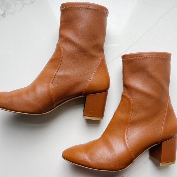 *Worn Once* Stuart Weitzman Yuliana Ankle Bootie Block Heel Briddle Brown 7.5 - Picture 4 of 7
